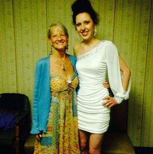 Deb White One-Sleeve Dress with Rhinestone